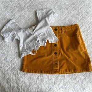 Mustard Yellow button down corduroy skirt